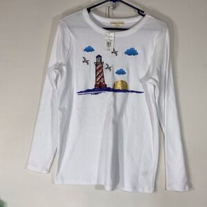 Margaux and Lexi White Long Sleeve Lighthouse Tee Size Small